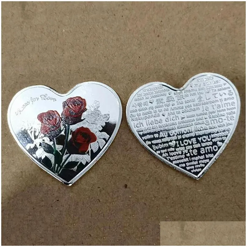 party favor love red rose metal 52 i love you confession coins tanabata valentines day commemorative gift