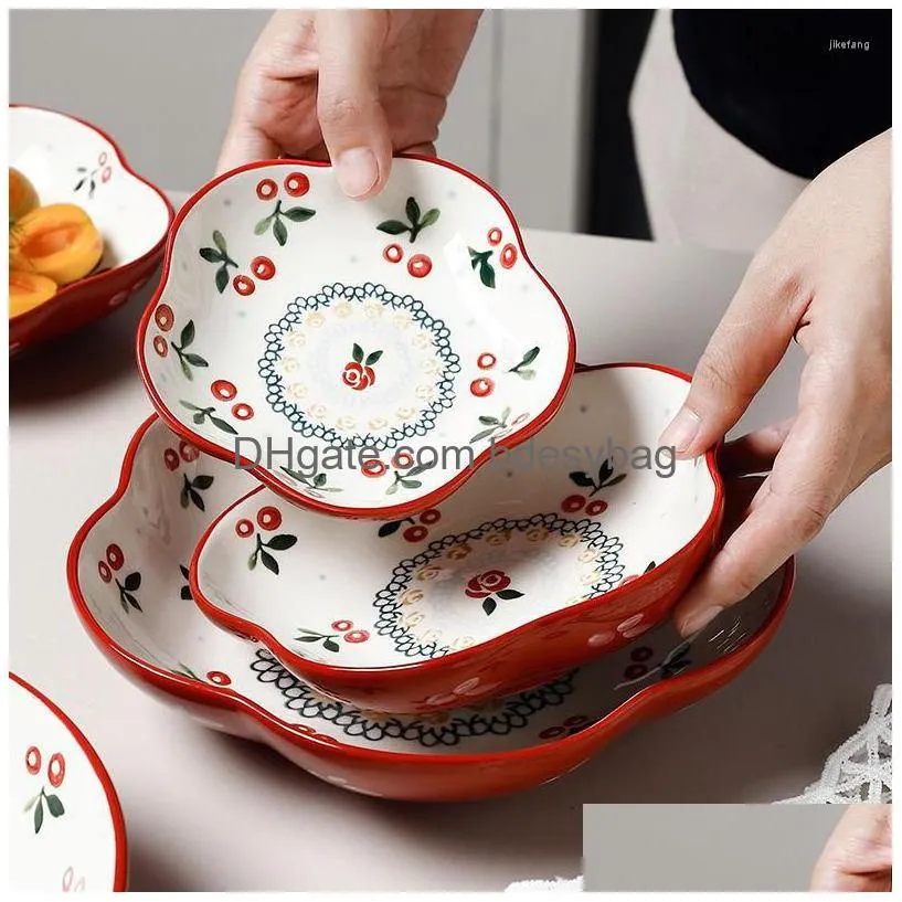 bowls retro cherry plate ceramic dish dinner salad fruit snack breakfast dessert bowl tableware soup