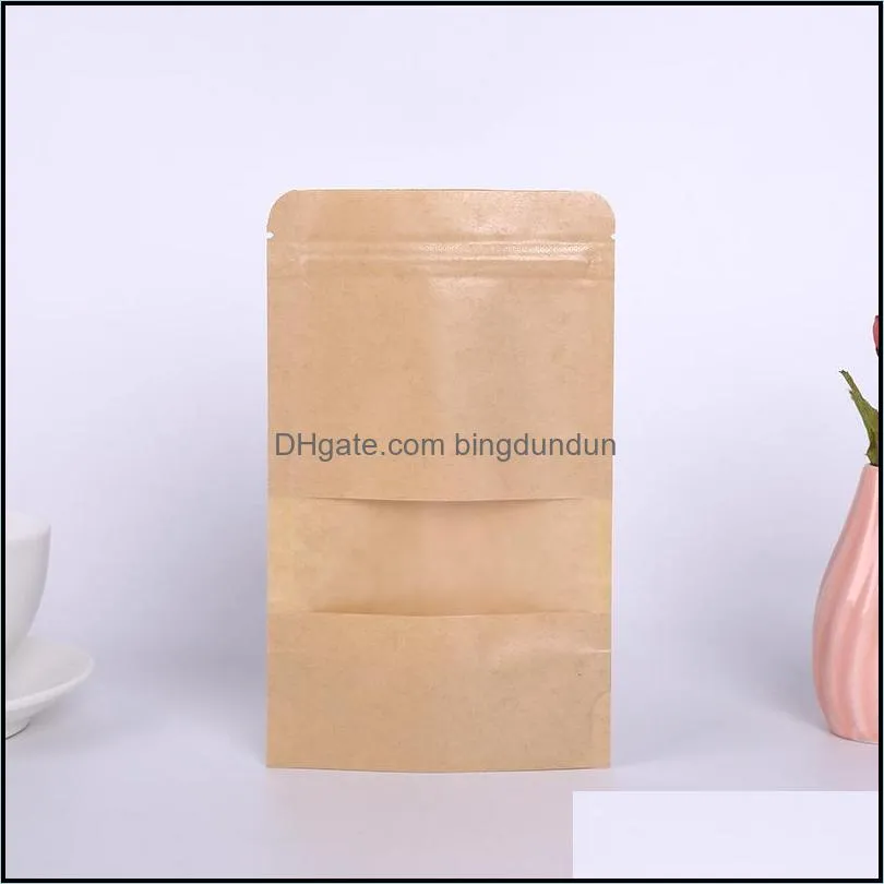 kraft paper bag 12 sizes stand up gift dried food fruit tea packaging pouches kraft paper window bag retail zipper self sealing