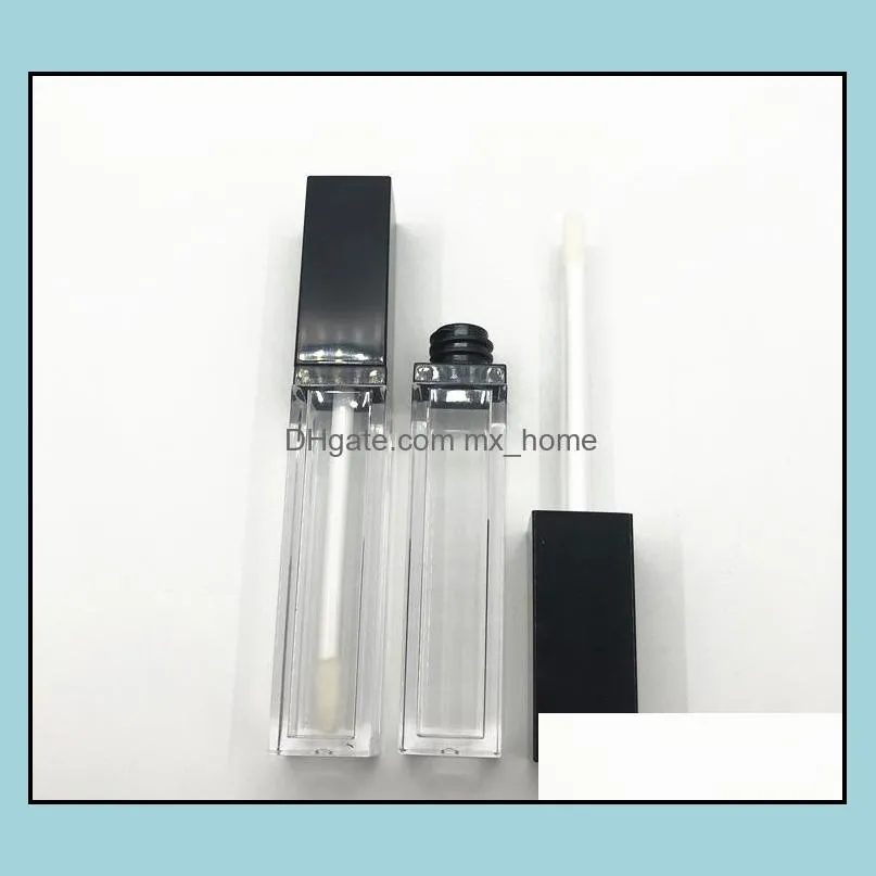 8ml empty lip gloss tubes clear lipgloss packaging container refillable bottles square matte black lipstick liquid oil tube sn2978