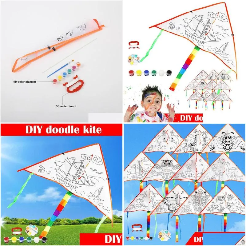 polyester fabric graffiti diy toys kite wholesale good weather practice creative kit sport outdoor children gift