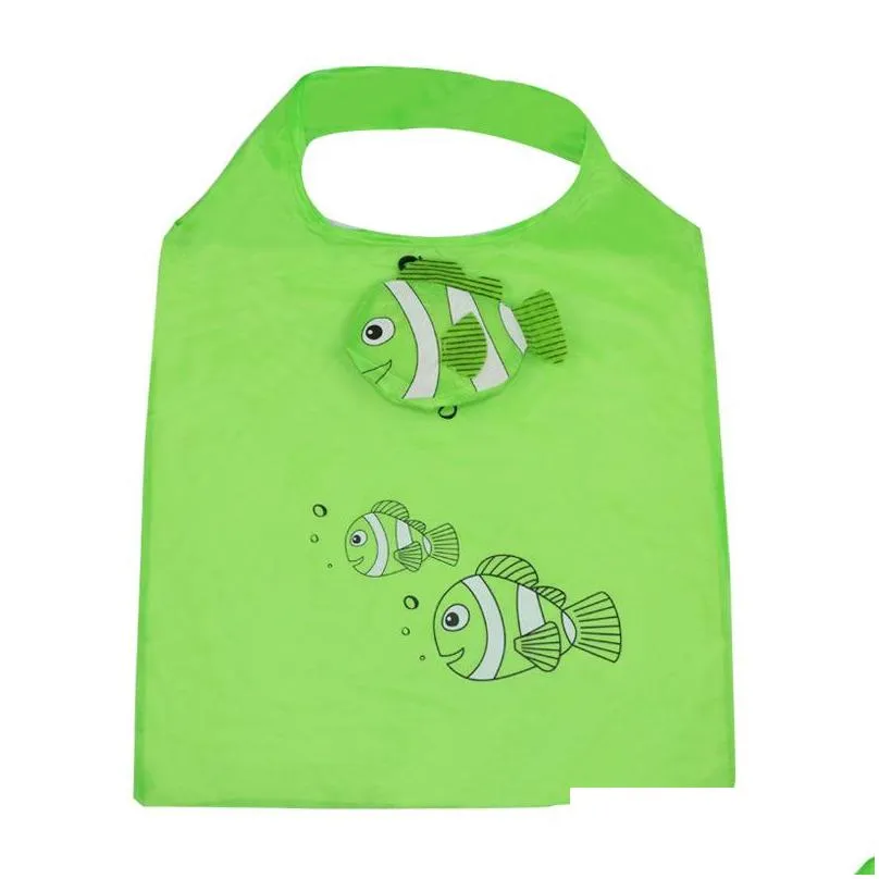 cute cartoon fish shopping bag travel reusable foldable handbag grocery tote storage home storage bags