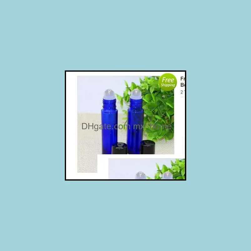  10ml glass roll on blue bottles high quality mini 10 ml essential oil bottles with glass or metal roller 600pcs/lot