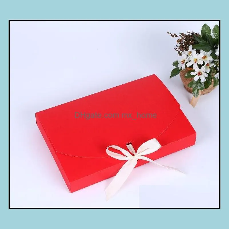 100pcs 26x17.5x3.5cm large gift box cosmetic bottle scarf clothing packaging color paper box with ribbon underwear packing box sn743