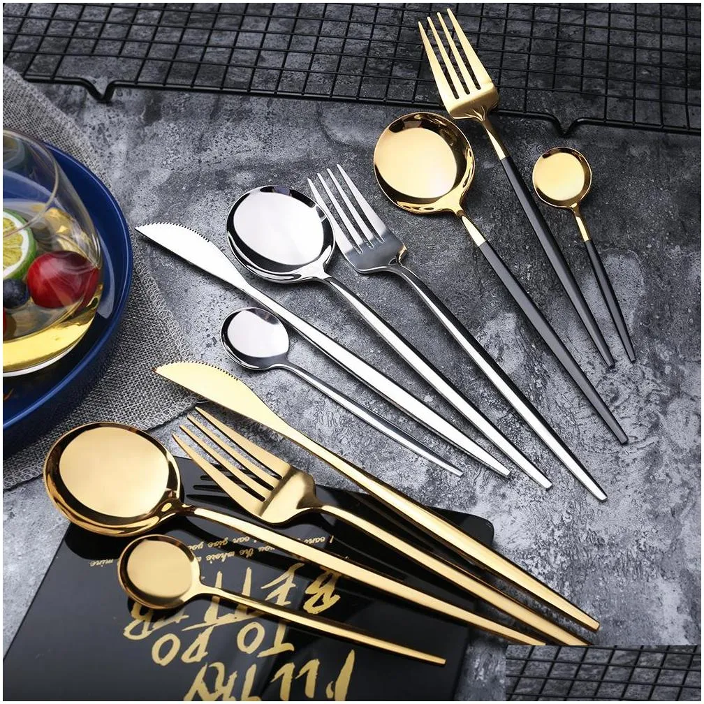 stainless steel mirror tableware gold knife meal spoon fork tea spoon flatware simple exquisite western dinner cutlery dinnerware