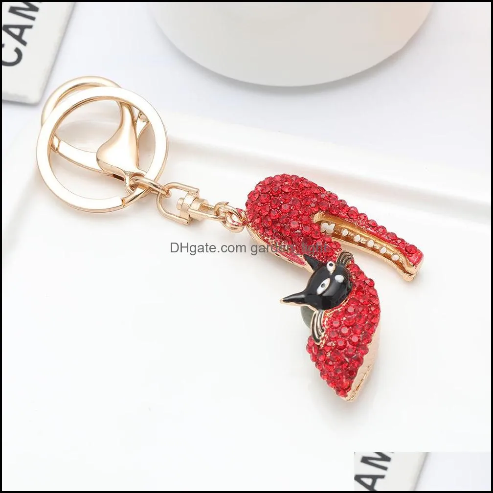  key chain party favor cat shoe pendant red blue diamondstudded high heels metal customized car accessories delicate gifts rrf12615