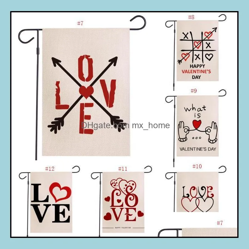 36 styles valentines day garden flag love heart romantic arrow hanging banner flags home party decoration double side print linen