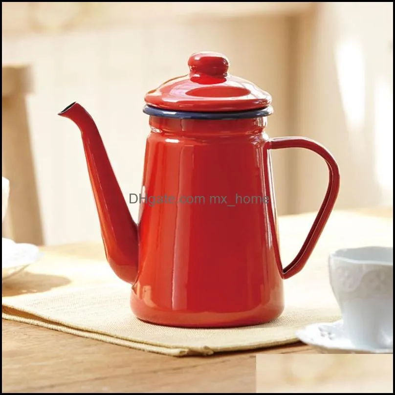 1.1l highgrade enamel coffee pot pour over milk water jug pitcher barista teapot kettle for gas stove and induction cooker red
