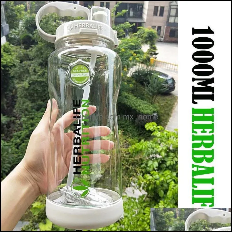 water bottles multi color 1000/2000ml bpa gray rose red portable herbalife nutrition plastic sports hiking fitness straw bottle