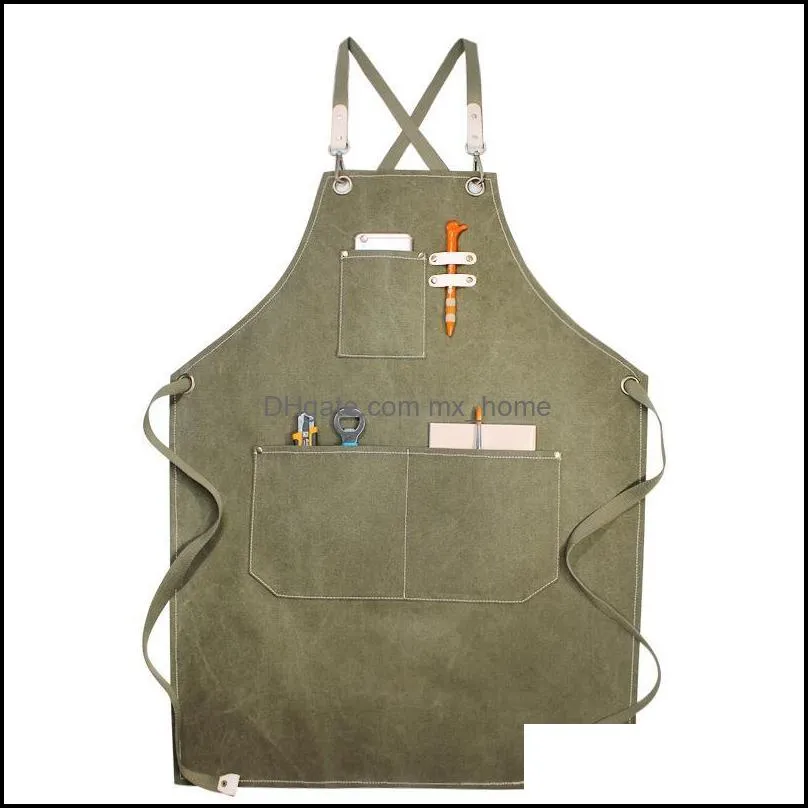 aprons adjustment canvas pinafore waterproof stainresistant with two pockets apron kitchen cooking baking chef hairdresser