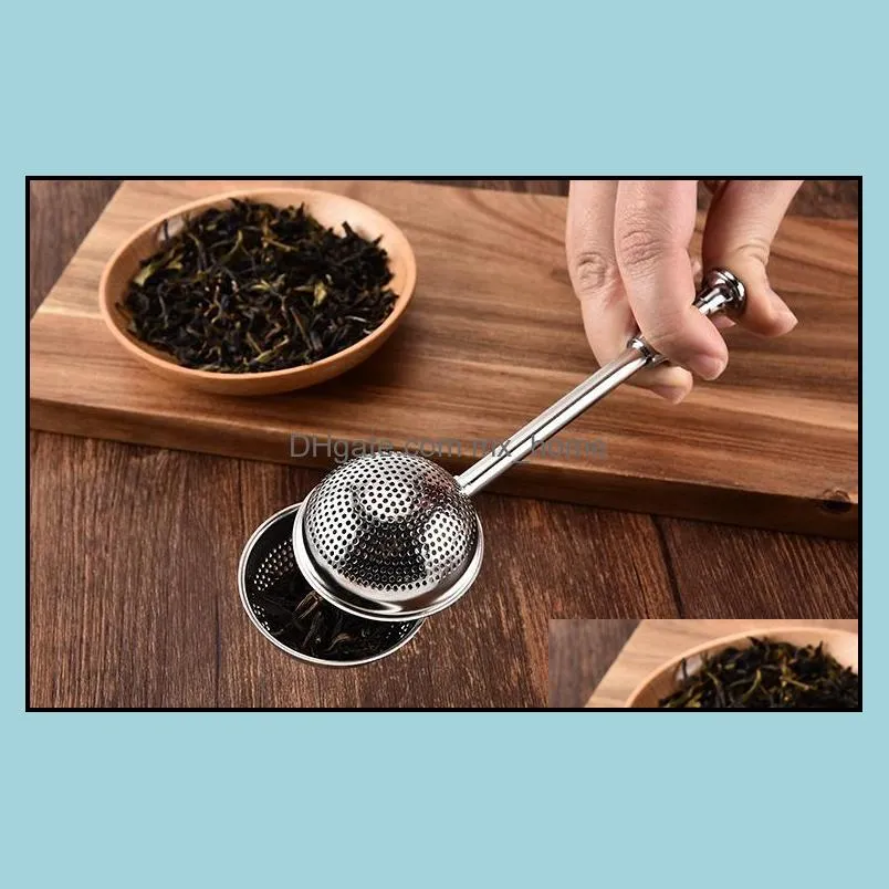 stainless steel tea strainer ball push tea infuser loose leaf herbal teaspoon strainer filter diffuser home kitchen bar drinkware tool