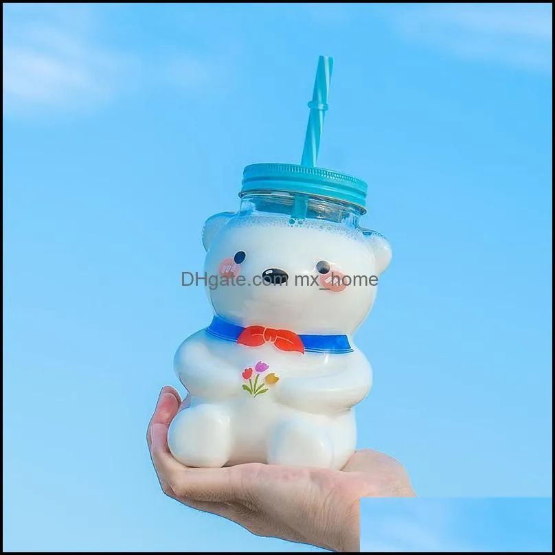 water bottles 550ml funny bear drinking bottle cartoon cute clear glass with straw milk cup birthday gift for girls