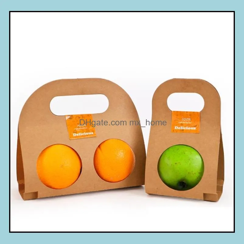 gift wrap kraft paper fruit holder disposable  orange peach handle holders takeaway single double fruits gifts packaging sn4150