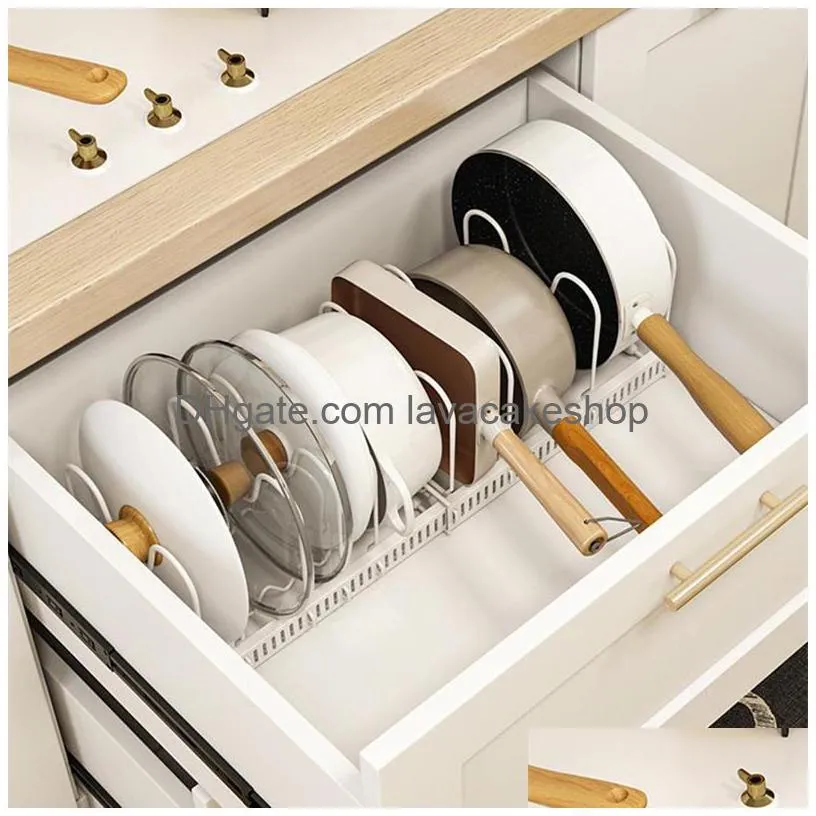 kitchen organizer iron craft telescopic pot lid rack cooking dish rack pan cover stand dish drying rack kitchen accessories