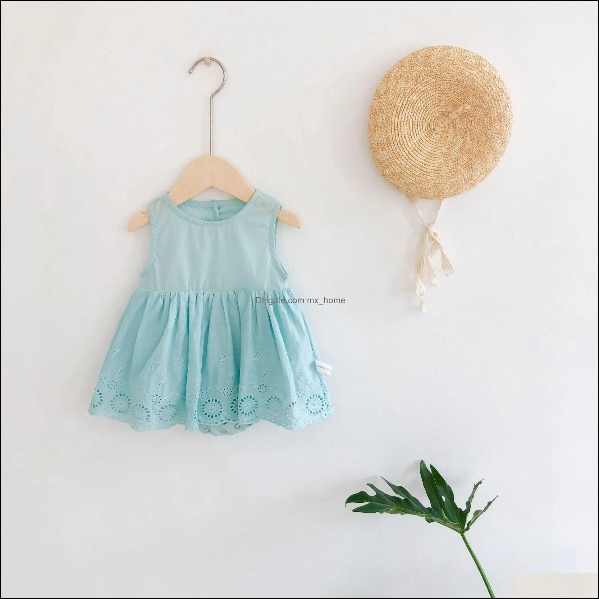 summer 3 color baby rompers flying sleeveless hollow out climbing romper infant girl clothes 024m