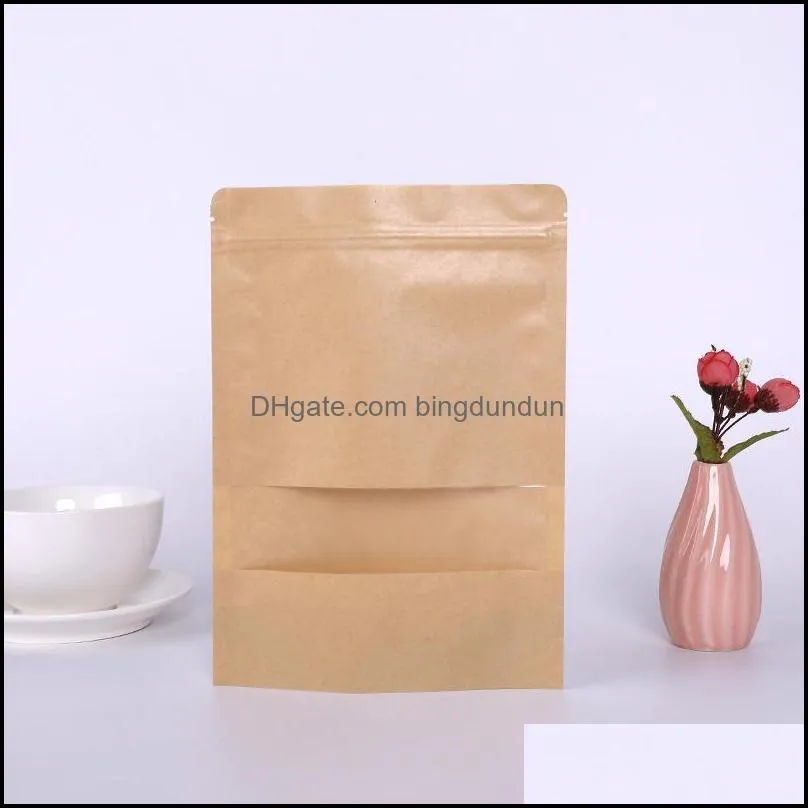 kraft paper bag 12 sizes stand up gift dried food fruit tea packaging pouches kraft paper window bag retail zipper self sealing