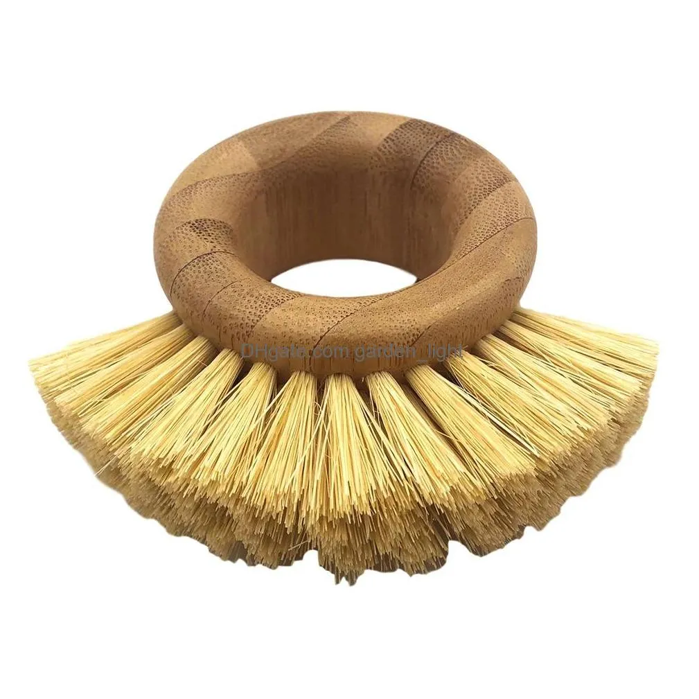 wooden handle cleaning brush creative oval ring sisal dishwashing brush natural bamboo home kitchen supplies inventory wholesale