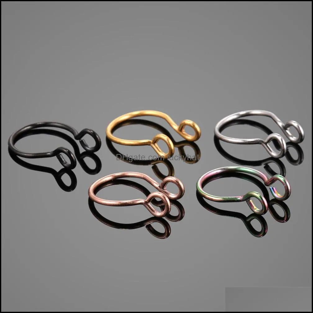 1pc stainless steel fake nose ring hoop septum rings c clip lip studs earrings for women fake piercing body jewelry nonpierced