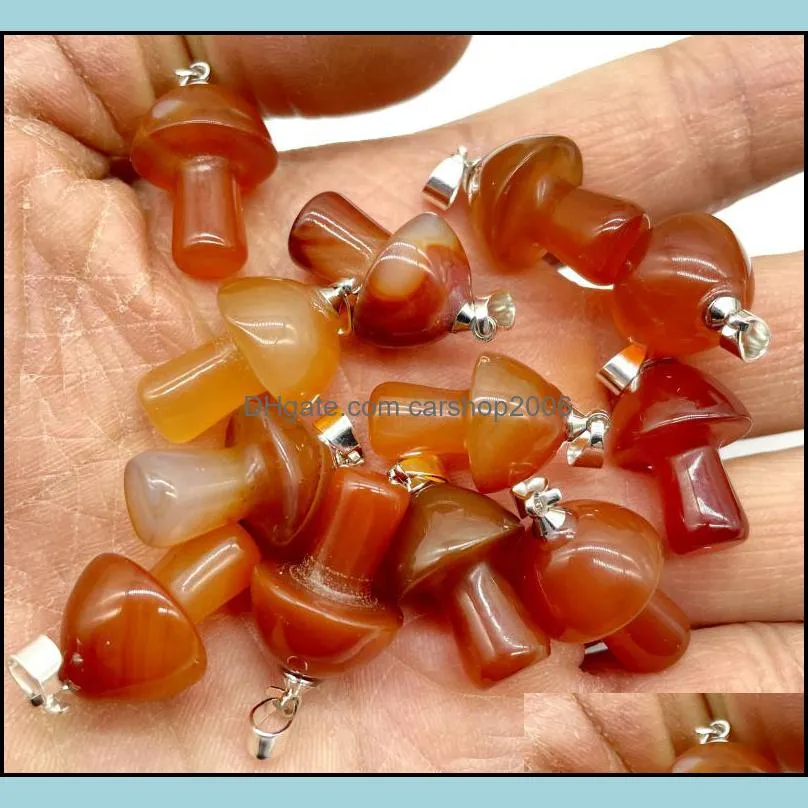 natural gem stone carved mushroom charms quartz crystal tiger eye hand pendant charms for diy jewelry making necklace