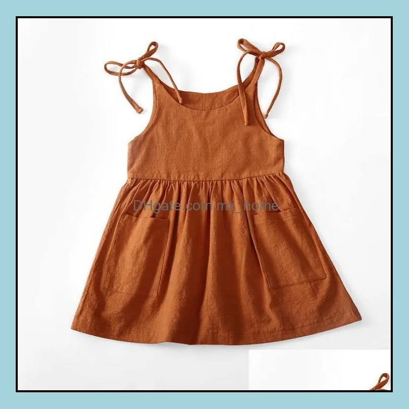 styles girl dress kids solid color suspender design two pockets summer child elegant dresses