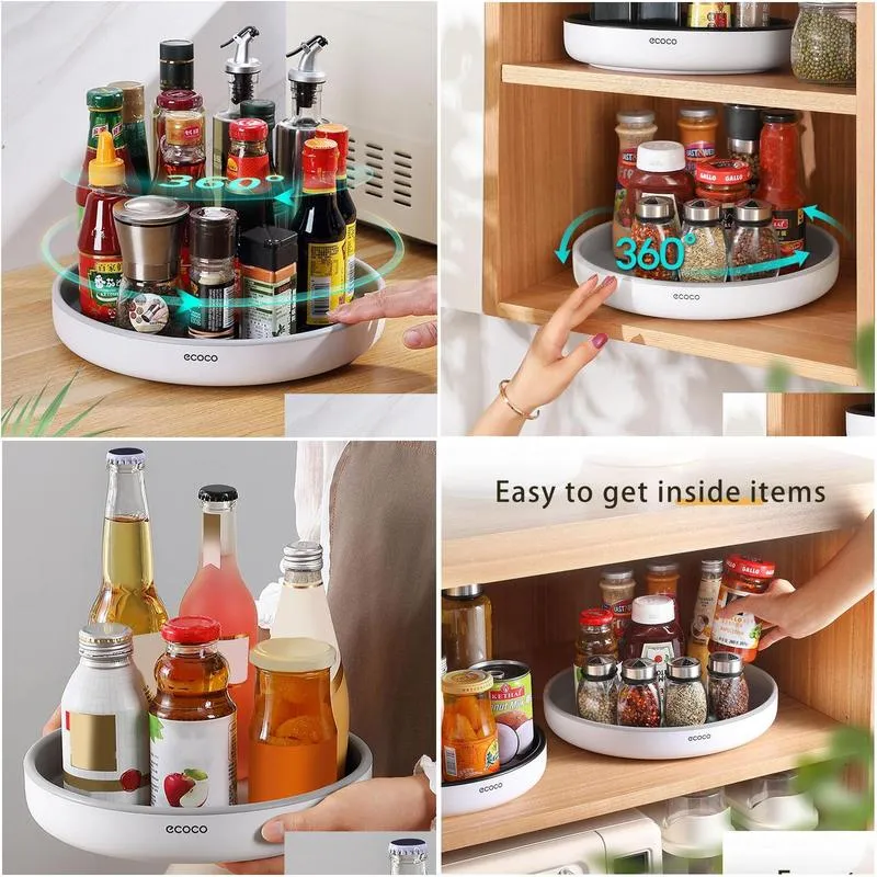360ﾰ rotating spice rack organizer seasoning holder kitchen storage tray lazy susans home supplies for bathroom