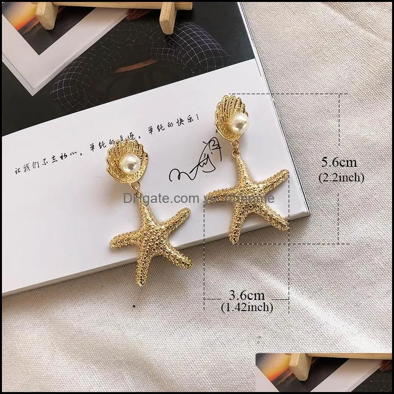 gold starfish dangle earrings seashell big circle earrings high quality shell earring fashion women bohemian style