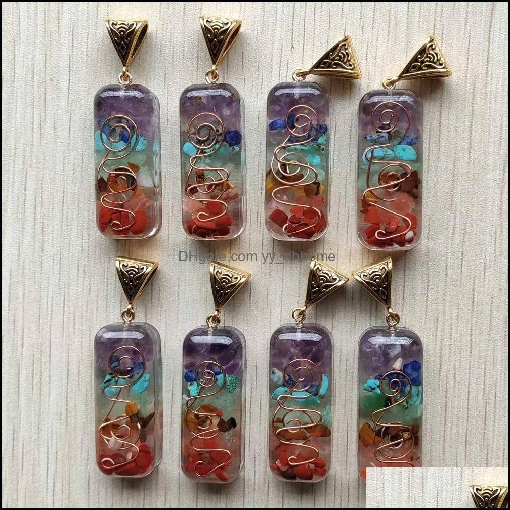 retro reiki chakra pendant natural amethysts lapis lazuli 7 colors stone pillar pendants charms wholesale