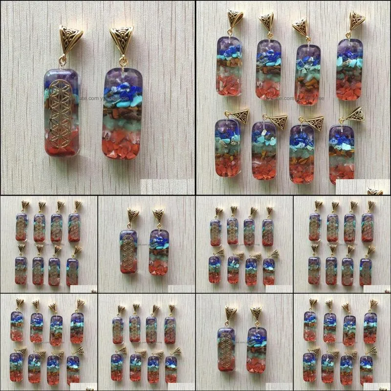 retro cuboid reiki chakra pendulum pendant natural amethysts lapis lazuli 7 colors stone pillar pendants charms wholesale