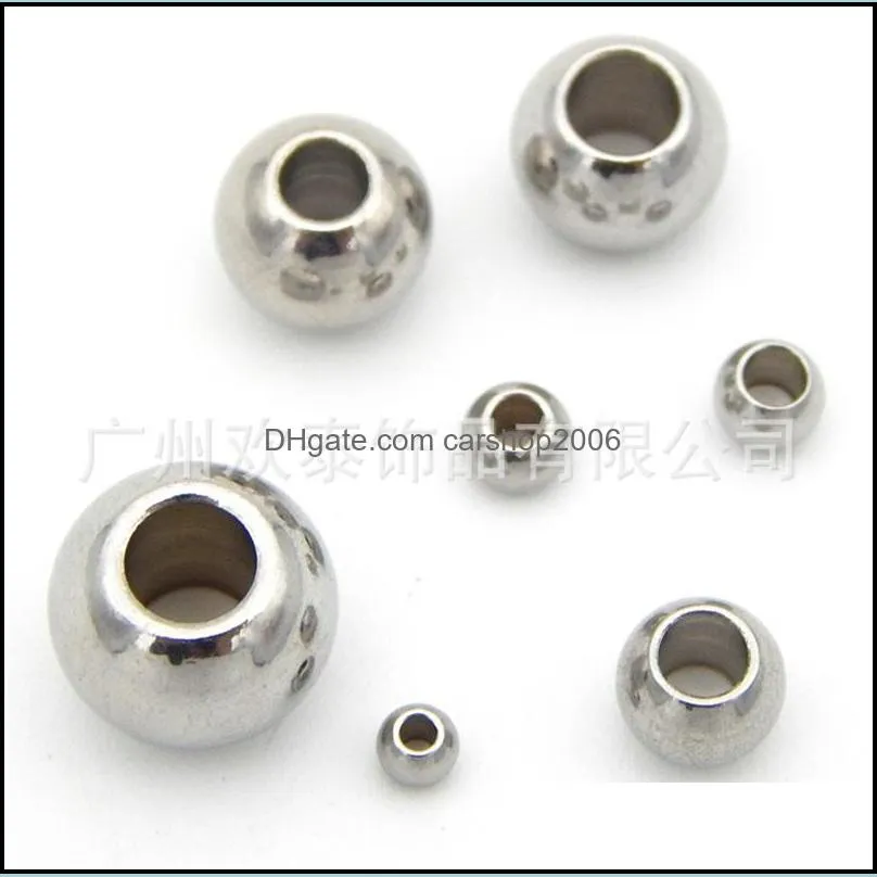 50pcs/lot stainless steel round ball beads silver color 2 3 4 5 6 7 8mm with large hole european space beads for diy jewelry 1569 q2