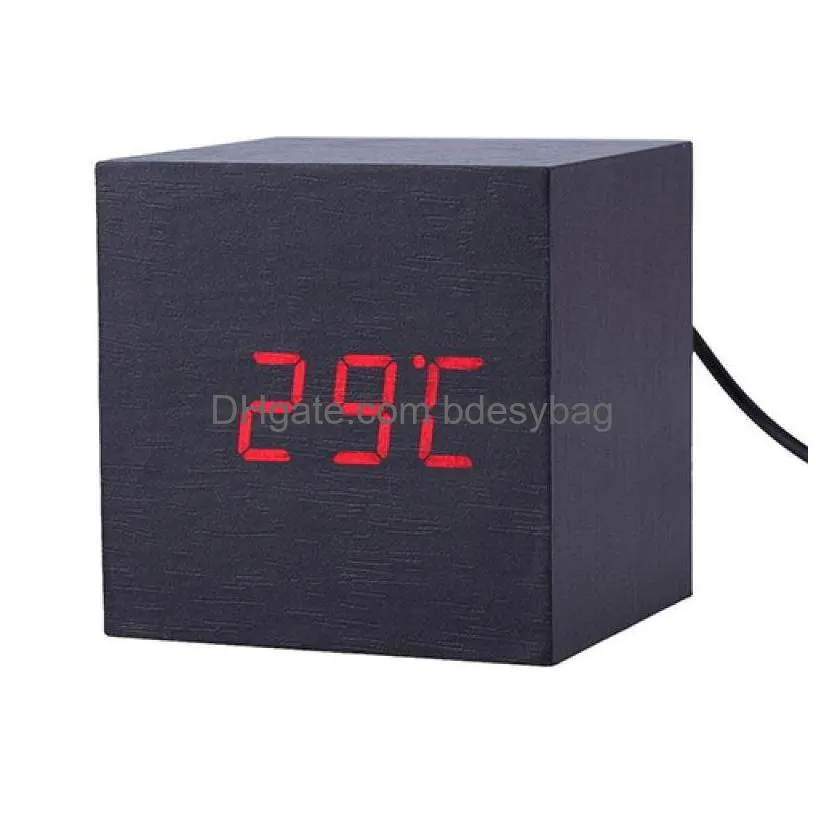 desk table clocks wooden digital led alarm clock modern cube timer calendar