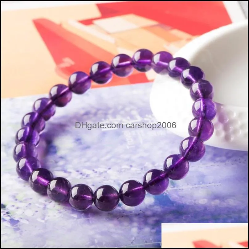 8mm round beaded strand shape glass purple amethyst crystal gemstone beads bracelet for man woman bracelets stretch 1135 q2