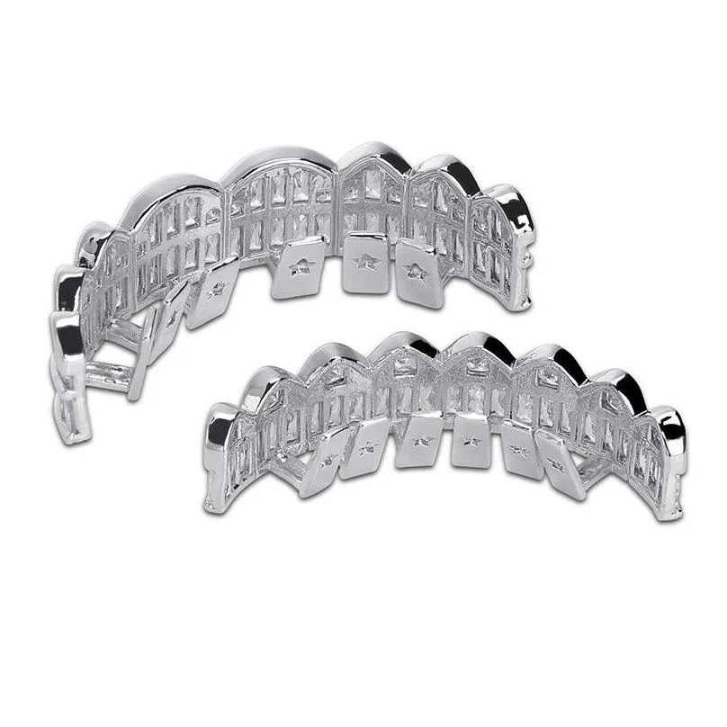 new baguette set teeth grillz top bottom rose gold silver color grills dental mouth hip hop fashion jewelry rapper jewelry 871 q2