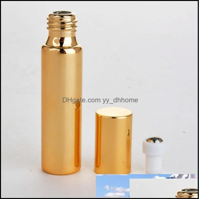 10ml uv empty glass refillable perfume bottle with metal ball roll on  oil bottles gold silver black color lx2395