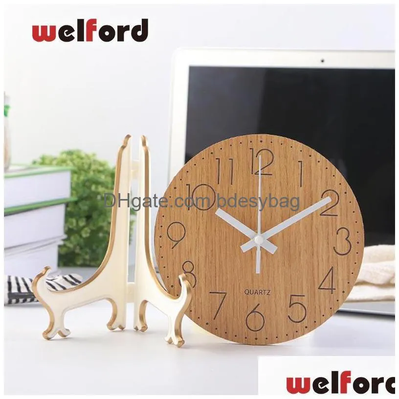 desk table clocks creative wooden clock european circular bedroom decor for student office desktop watch home