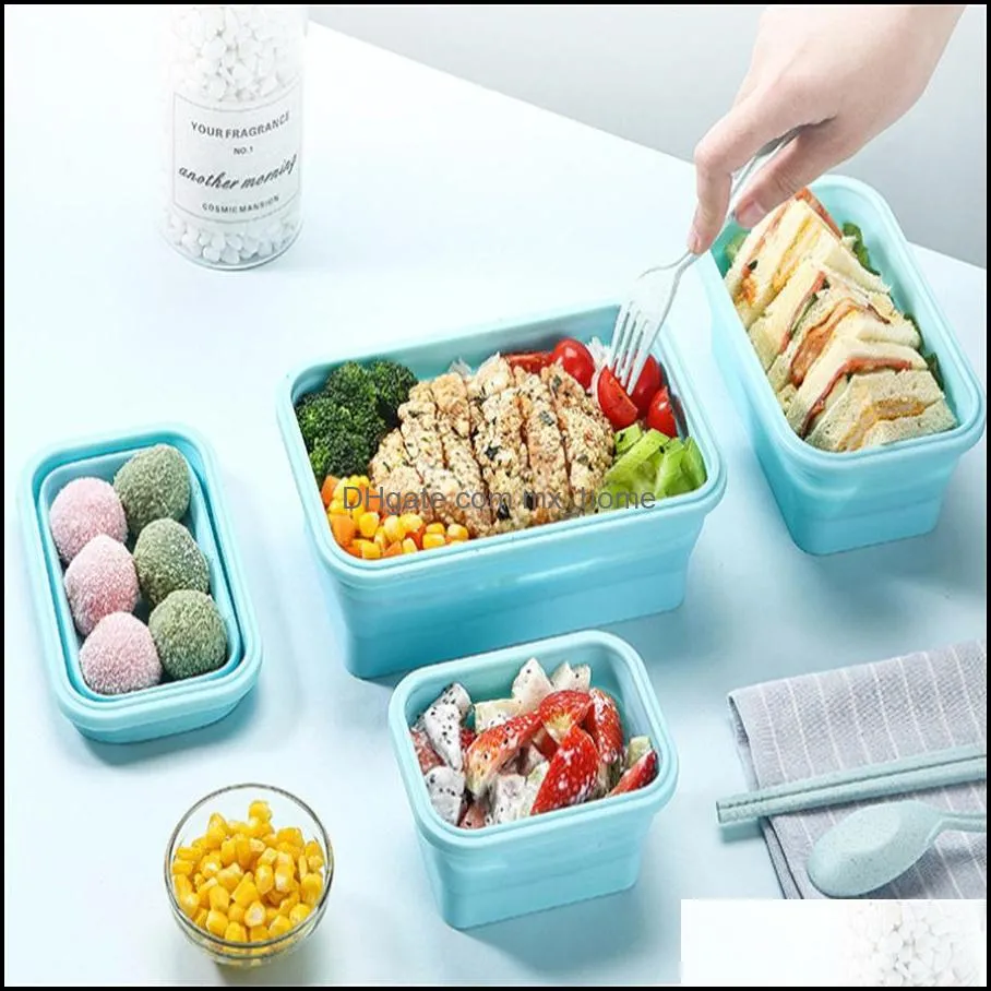 dinnerware sets four piece silicone folding lunch box food storage container color microwave portable picnic rectangular outdoor box