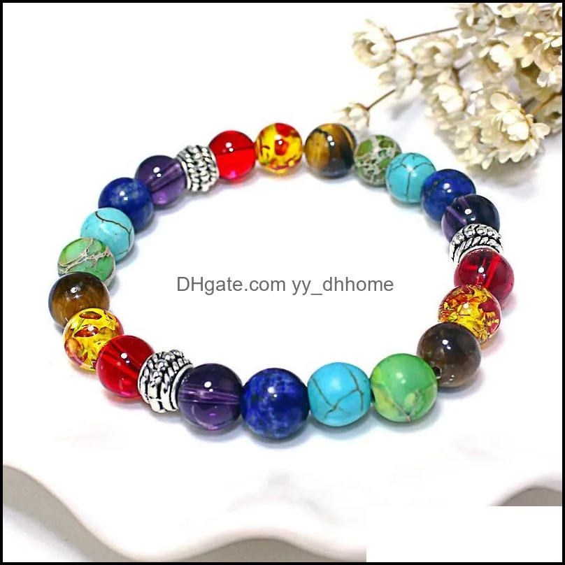  adjustable 7 chakras beaded bracelets 8mm natural stone bead elastic yoga buddha tiger eye bracelet for women men wholesale