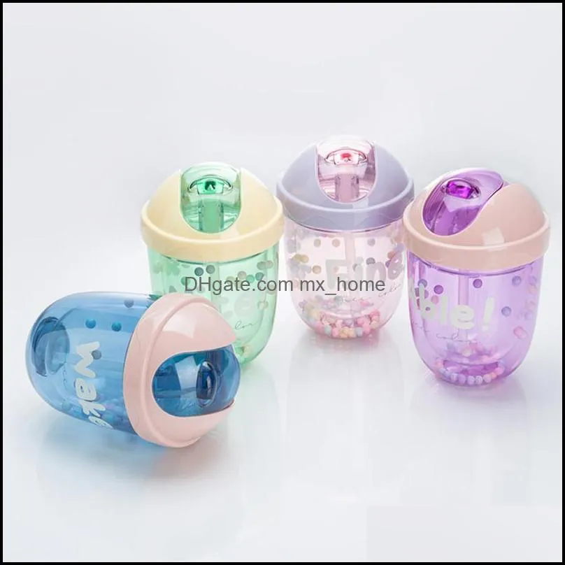 water bottles colorful straw cup glide cover double layer leakproof plastic household lovely outdoor sports fitness