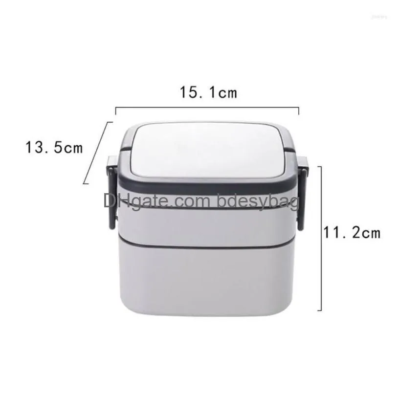 dinnerware sets 1000ml thermal lunch box portable 2 layer square storage containers with handle plastic bento leakproof safe for