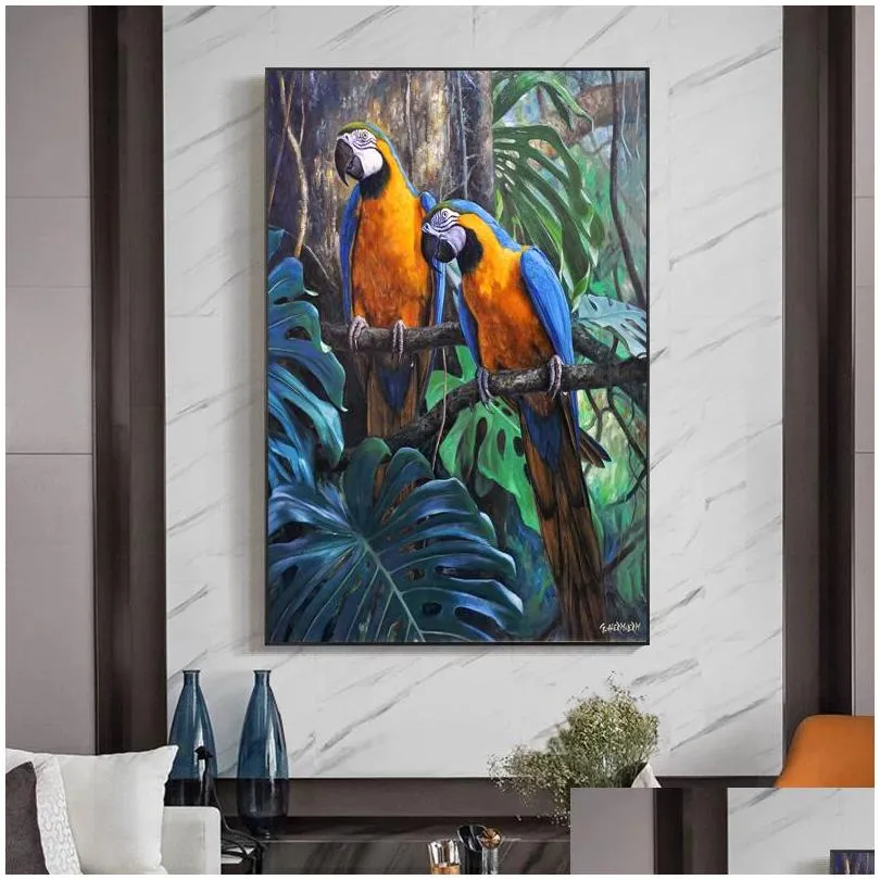 parrot prints canvas painting wall art for living room home decoration animal poster picture colorful bird cuadros no frame