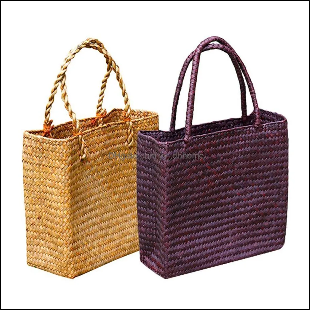 handmade woven straw beach bag vintage rattan bags bohemian summer vacation storage bags