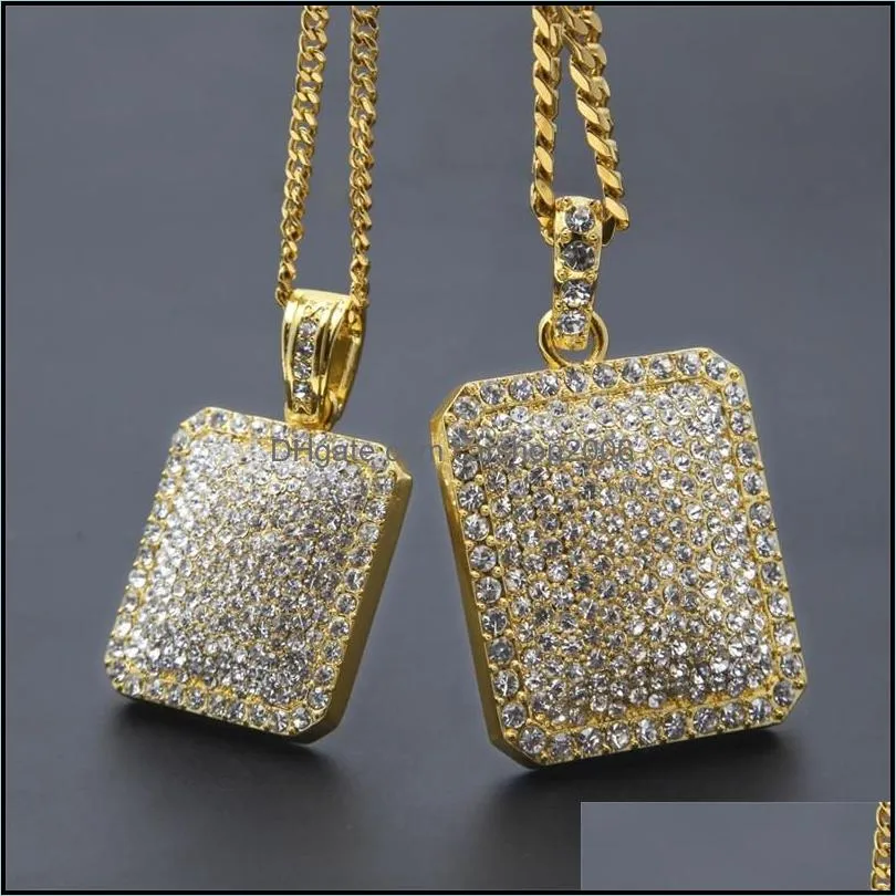 mens gold cuban link chain fashion hip hop necklace jewelry with full rhinestone bling diamond dog tag iced out pendant necklaces 1280