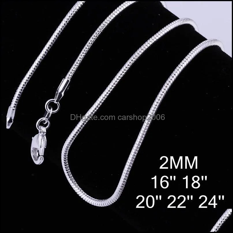 fashion jewelry silver chain 925 necklace snake chain for women 2mm 16 18 20 22 24 inch 111 t2