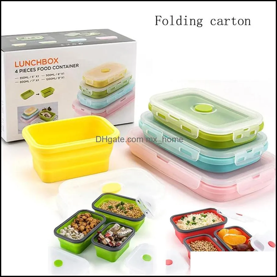 dinnerware sets four piece silicone folding lunch box food storage container color microwave portable picnic rectangular outdoor box