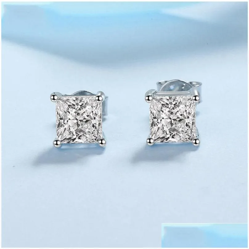 princess cut 2ct diamond test passed rhodium plated 925 silver d color stud earrings jewelry couple gift 220211