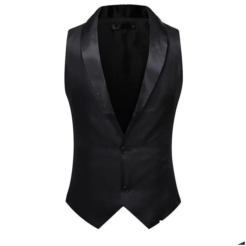 white shawl collar tuxedo vest men suit dress brand slim sleeveless vest waistcoat male party wedding groom gilet homme costume 220225