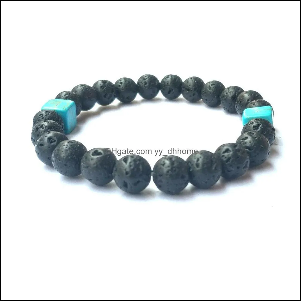 4 styles square natural turquoise strand bracelet jewelry 8mm aromatherapy black lava stone diy essential oil diffuser bracelets women