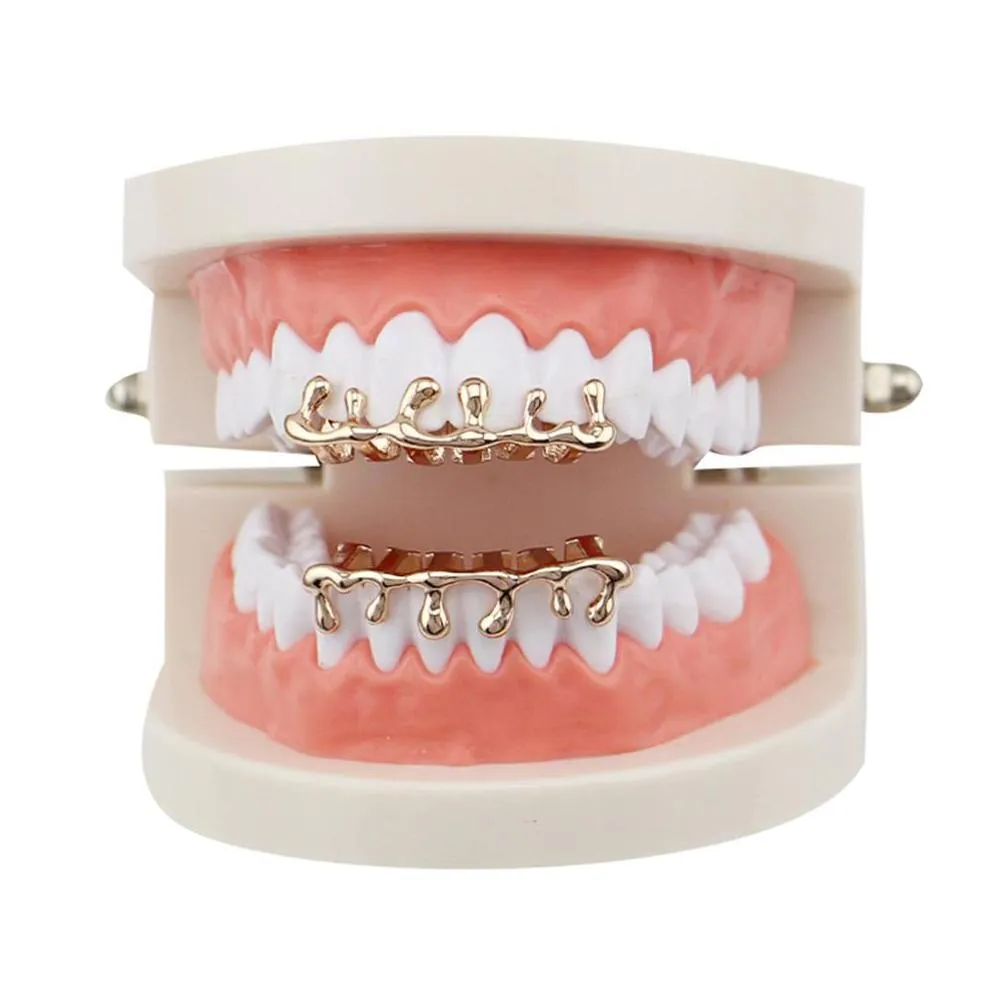 hip hop water drop grillz real gold plated hollow dental grills rapper body jewelry four colors golden silver rose gold gun black 664