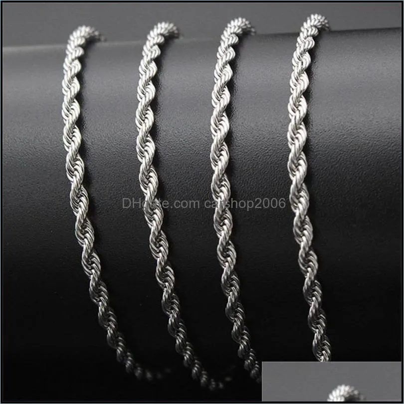 doteffil 925 sterling silver 16/18/20/22/24 inch 3mm hemp rope chain necklace for women fashion wedding charm jewelry 1224 t2