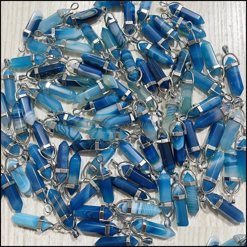 natural stone blue stripe agate alloy crystal trendy pendants for making jewelry charm point pendant