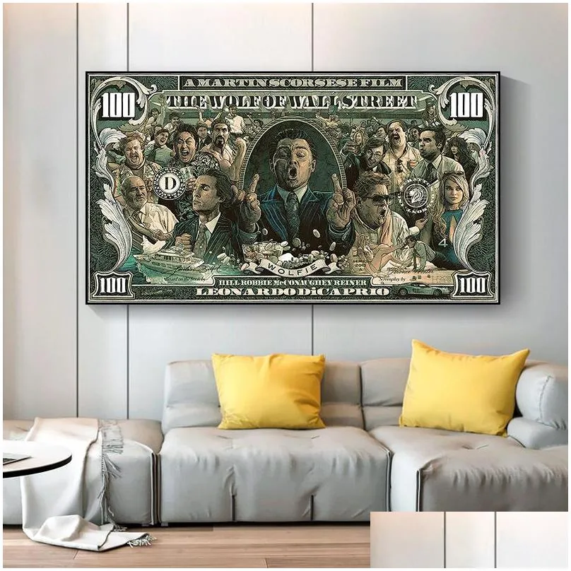 graffiti street money art 100 dollar canvas painting posters and prints wolf of wall street  art for living room decor